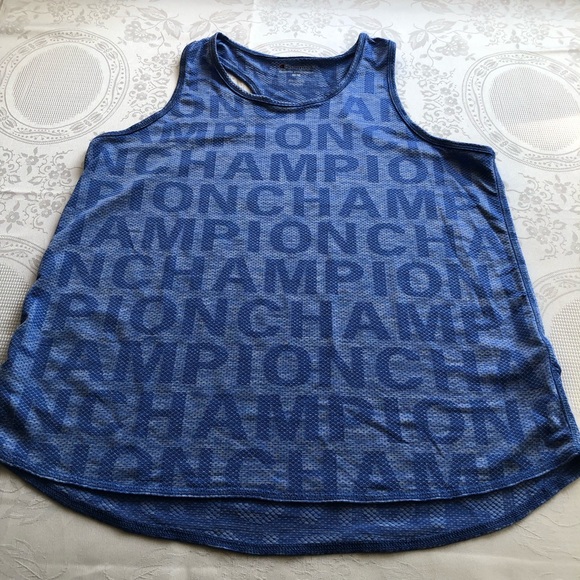 Champion Women’s Size M Monogrammed Logo Blue Tank-Top Athletic Race-Back Shirt - Picture 16 of 16